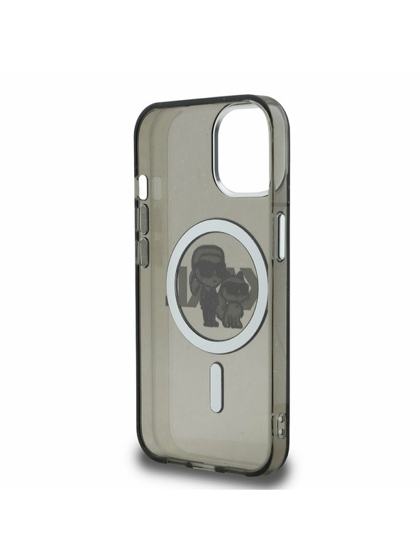 Karl Lagerfeld Karl Lagerfeld IML Glitter Karl and Choupette Sketch MagSafe Заден Калъф за iPhone 15 Black