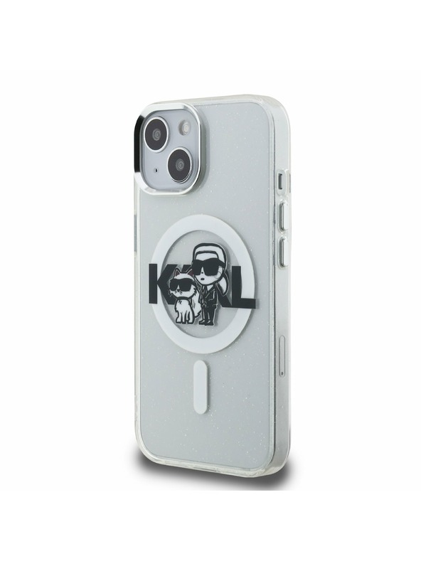 Karl Lagerfeld Karl Lagerfeld IML Брокат Карл и Шупет Скица MagSafe Заден Капак за iPhone 15 Прозрачен