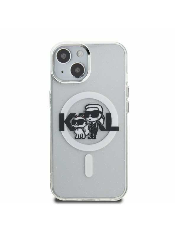 Karl Lagerfeld Karl Lagerfeld IML Брокат Карл и Шупет Скица MagSafe Заден Капак за iPhone 15 Прозрачен