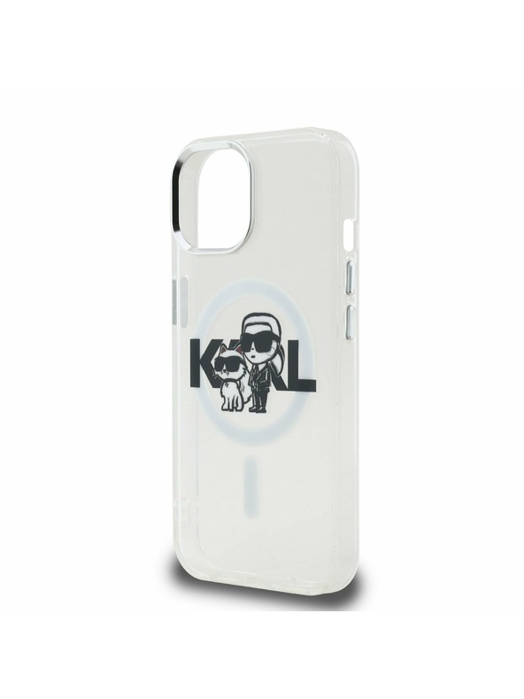 Karl Lagerfeld Karl Lagerfeld IML Брокат Карл и Шупет Скица MagSafe Заден Капак за iPhone 15 Прозрачен