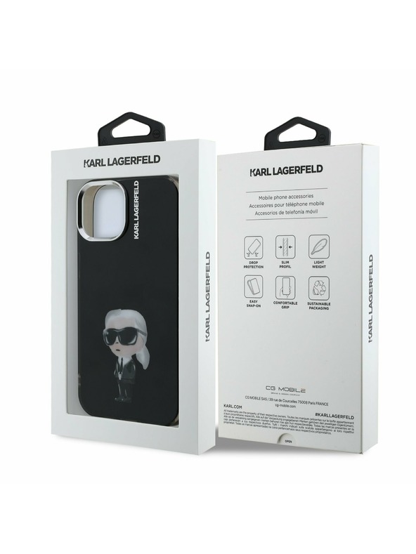 Karl Lagerfeld Karl Lagerfeld IML Акварел Карл Заден Капак за iPhone 15 Черен