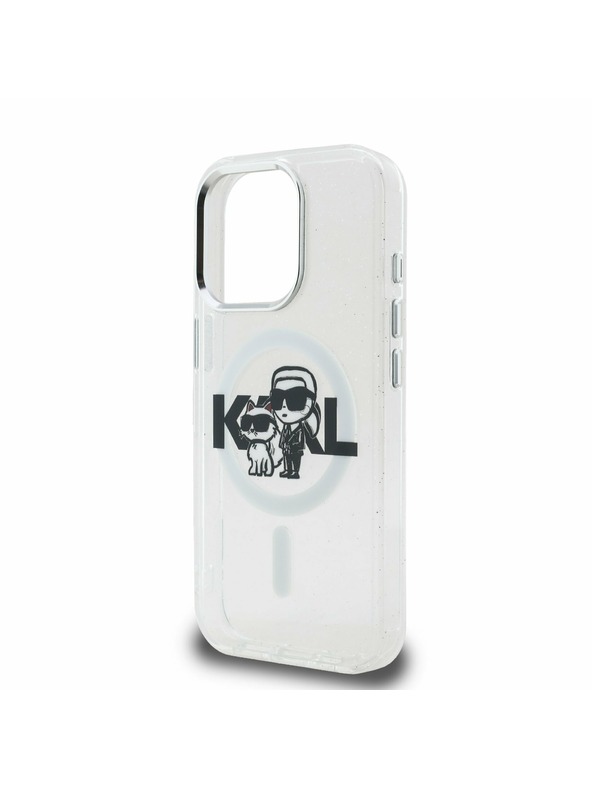 Karl Lagerfeld Karl Lagerfeld IML Брокат Карл и Шупет Скица MagSafe Заден Капак за iPhone 15 Pro Прозрачен