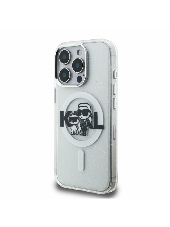Karl Lagerfeld Karl Lagerfeld IML Брокат Карл и Шупет Скица MagSafe Заден Капак за iPhone 15 Pro Max Прозрачен
