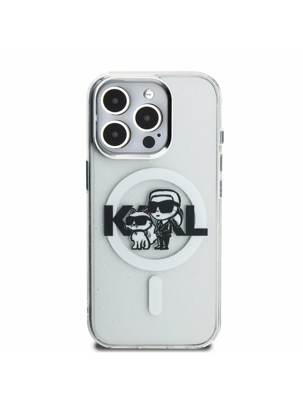 Karl Lagerfeld Karl Lagerfeld IML Брокат Карл и Шупет Скица MagSafe Заден Капак за iPhone 15 Pro Max Прозрачен