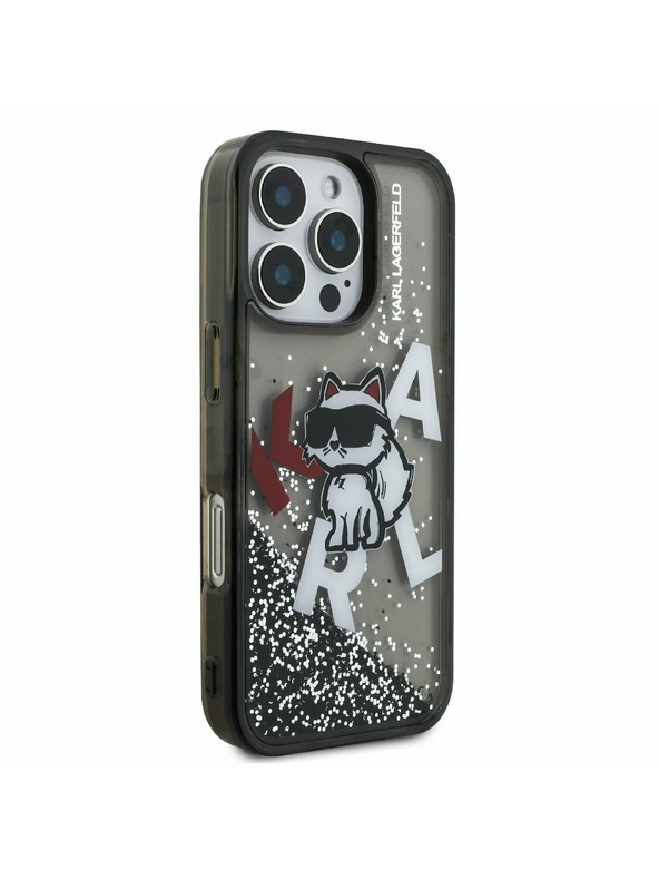 Karl Lagerfeld Karl Lagerfeld Течен Брокат Разпръснат Шупет Заден Капак за iPhone 16 Pro Max Черен