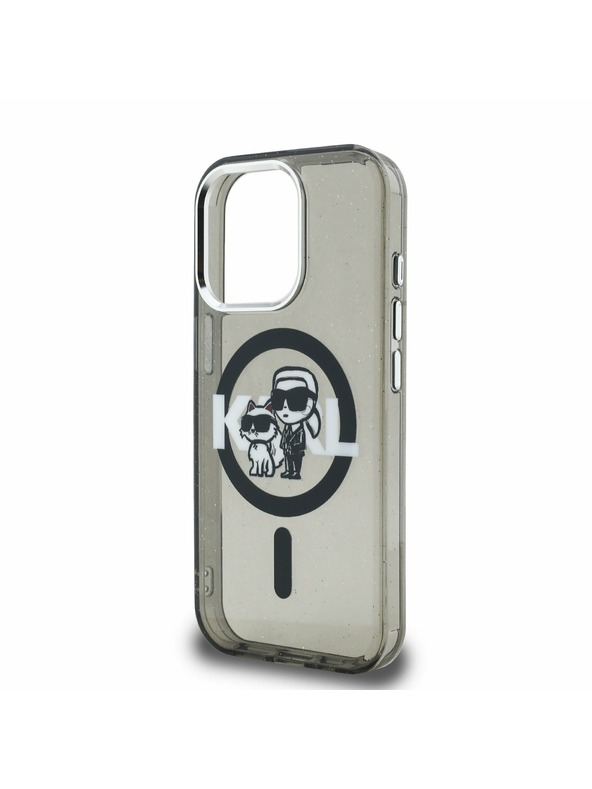 Karl Lagerfeld Karl Lagerfeld IML Брокат Карл и Шупет Скица MagSafe Заден Капак за iPhone 15 Pro Max Черен