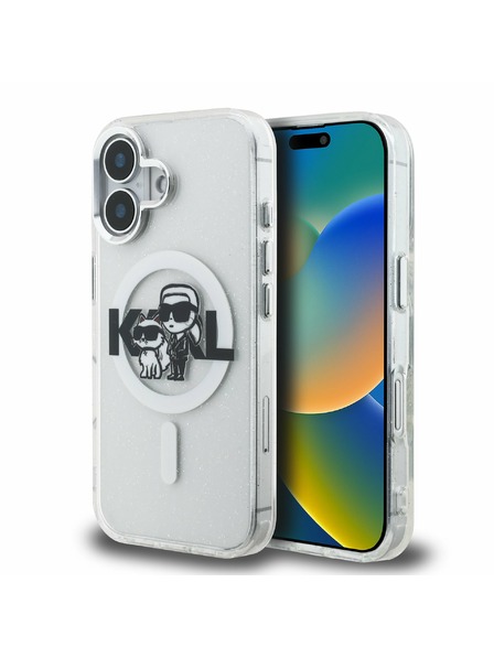 Karl Lagerfeld Karl Lagerfeld IML Брокат Карл и Шупет Скица MagSafe Заден Капак за iPhone 16 Прозрачен