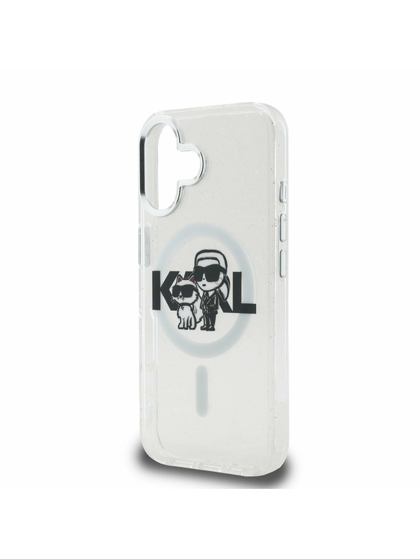 Karl Lagerfeld Karl Lagerfeld IML Брокат Карл и Шупет Скица MagSafe Заден Капак за iPhone 16 Прозрачен