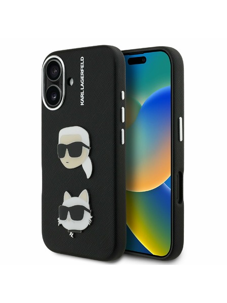 Karl Lagerfeld Karl Lagerfeld Зърнест PU K&CH Глави Заден Капак за iPhone 16 Черен