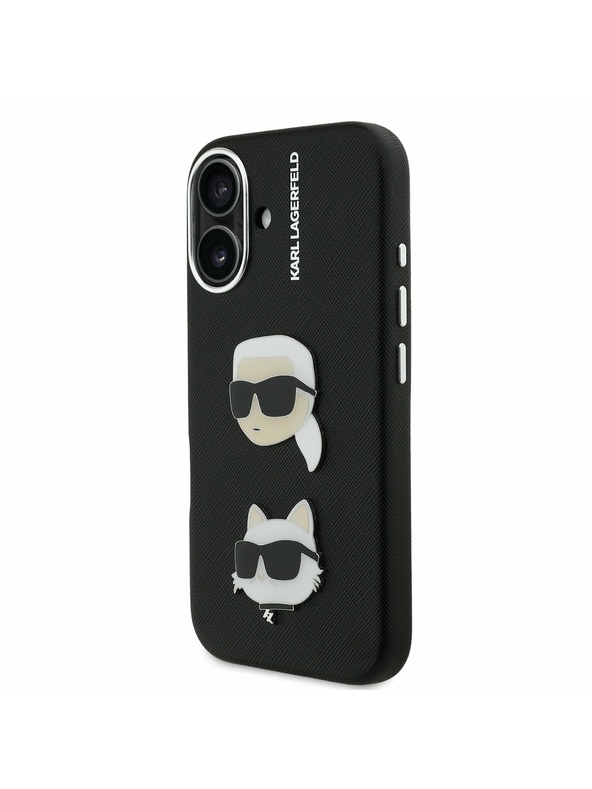 Karl Lagerfeld Karl Lagerfeld Зърнест PU K&CH Глави Заден Капак за iPhone 16 Черен