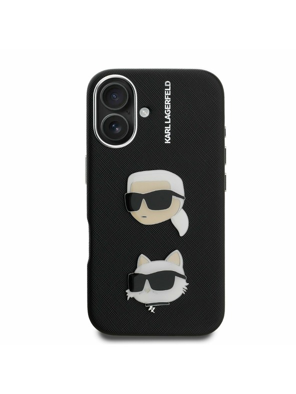 Karl Lagerfeld Karl Lagerfeld Зърнест PU K&CH Глави Заден Капак за iPhone 16 Черен