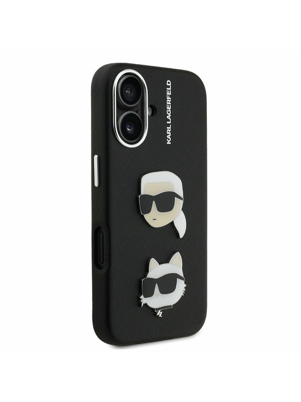 Karl Lagerfeld Karl Lagerfeld Зърнест PU K&CH Глави Заден Капак за iPhone 16 Черен