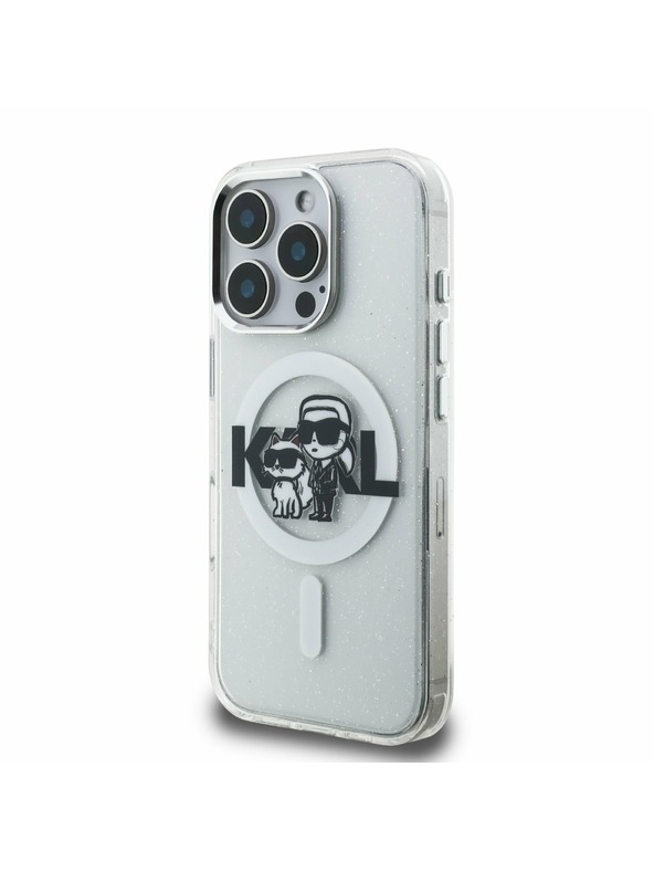 Karl Lagerfeld Karl Lagerfeld IML Брокат Карл и Шупет Скица MagSafe Заден Капак за iPhone 16 Pro Прозрачен