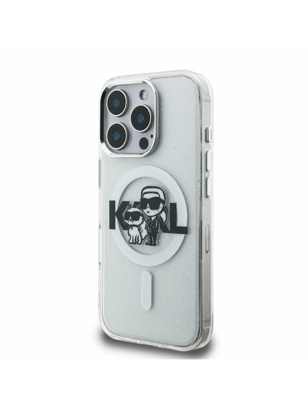 Karl Lagerfeld Karl Lagerfeld IML Брокат Карл и Шупет Скица MagSafe Заден Капак за iPhone 16 Pro Прозрачен