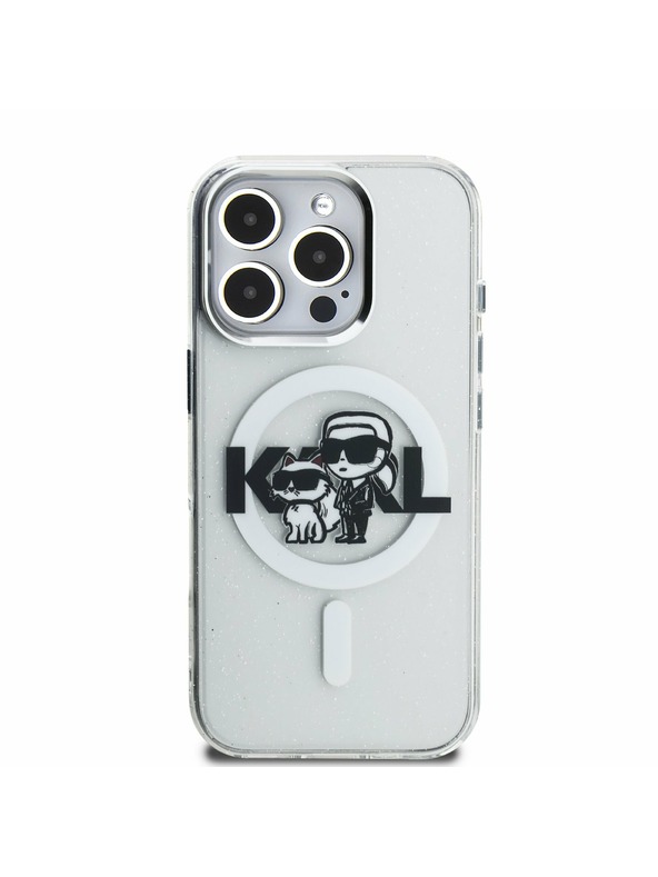 Karl Lagerfeld Karl Lagerfeld IML Брокат Карл и Шупет Скица MagSafe Заден Капак за iPhone 16 Pro Прозрачен