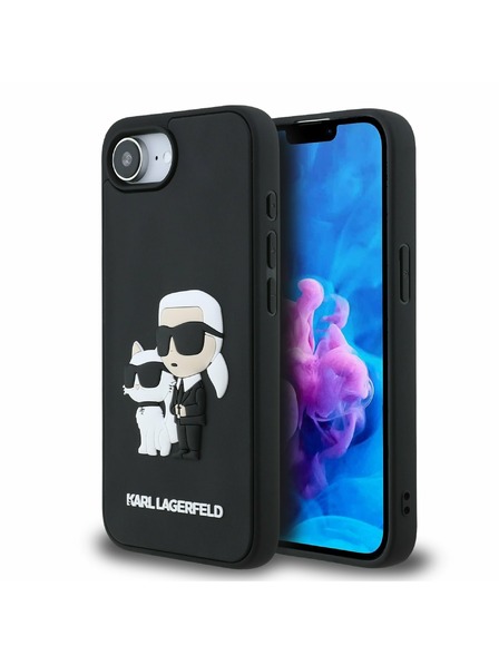 Karl Lagerfeld Karl Lagerfeld 3D Гумен Карл и Шупет Заден Капак за iPhone 16e Черен