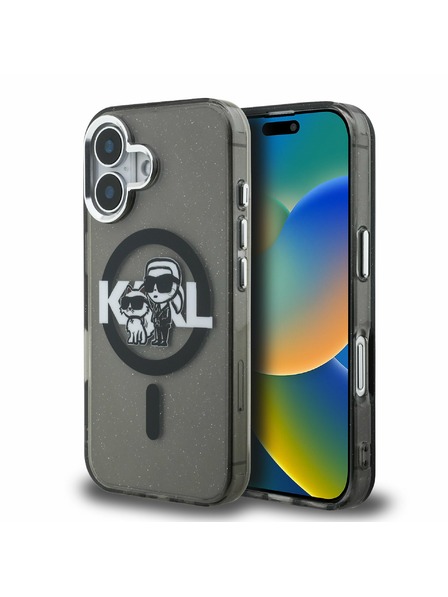 Karl Lagerfeld Karl Lagerfeld IML Брокат Карл и Шупет Скица MagSafe Заден Капак за iPhone 16 Черен