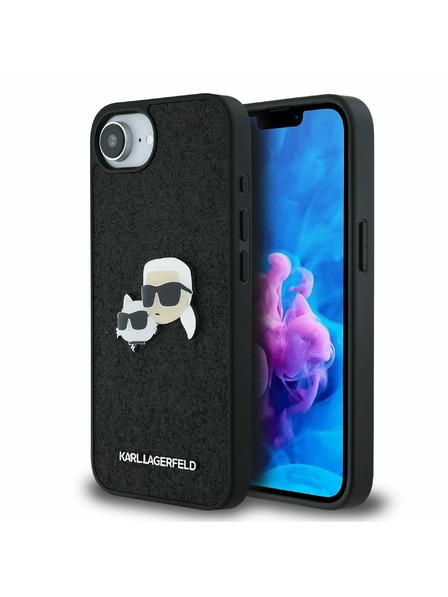 Karl Lagerfeld Karl Lagerfeld Фиксиран Брокат Метален K&CH Заден Капак за iPhone 16e - Черен