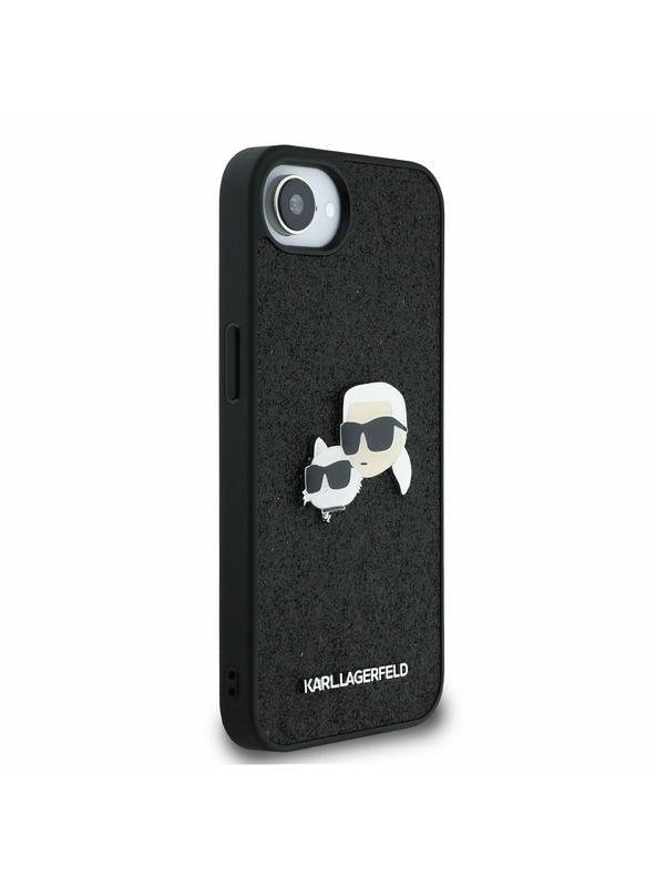 Karl Lagerfeld Karl Lagerfeld Фиксиран Брокат Метален K&CH Заден Капак за iPhone 16e - Черен