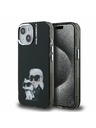 Karl Lagerfeld Karl Lagerfeld IML Акварел Karl и Choupette Заден Капак за iPhone 15 - Черен