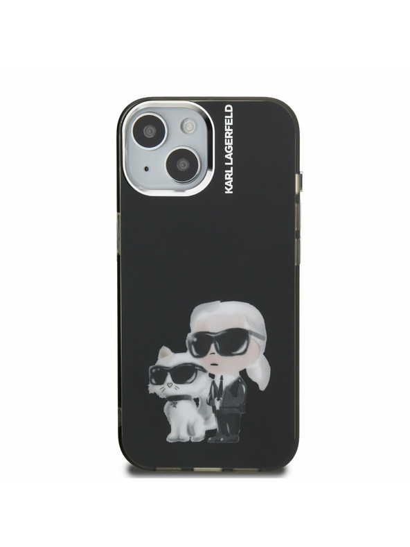 Karl Lagerfeld Karl Lagerfeld IML Акварел Karl и Choupette Заден Капак за iPhone 15 - Черен