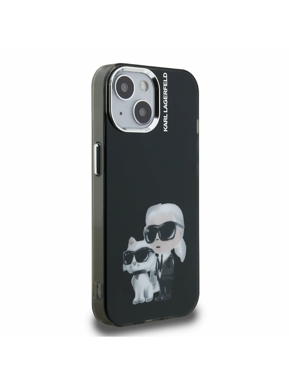Karl Lagerfeld Karl Lagerfeld IML Акварел Karl и Choupette Заден Капак за iPhone 15 - Черен