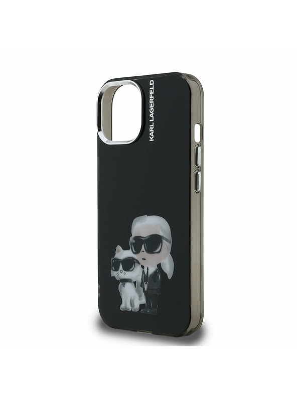 Karl Lagerfeld Karl Lagerfeld IML Акварел Karl и Choupette Заден Капак за iPhone 15 - Черен