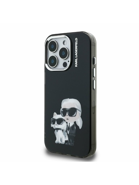 Karl Lagerfeld Karl Lagerfeld IML Акварел Karl и Choupette Заден Капак за iPhone 15 Pro - Черен