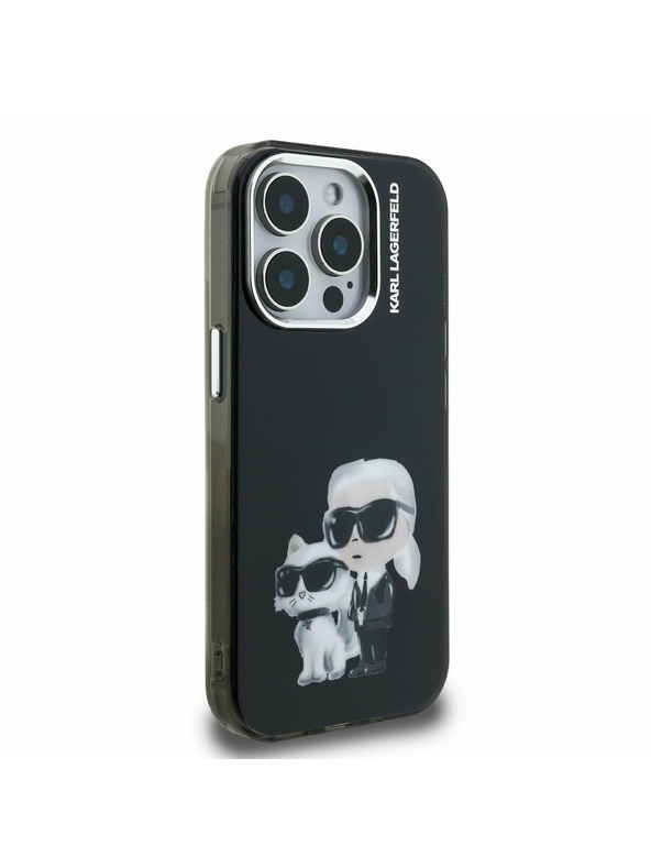 Karl Lagerfeld Karl Lagerfeld IML Акварел Karl и Choupette Заден Капак за iPhone 15 Pro - Черен