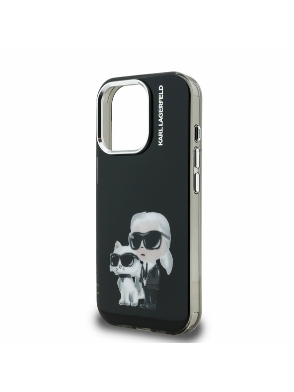 Karl Lagerfeld Karl Lagerfeld IML Акварел Karl и Choupette Заден Капак за iPhone 15 Pro - Черен