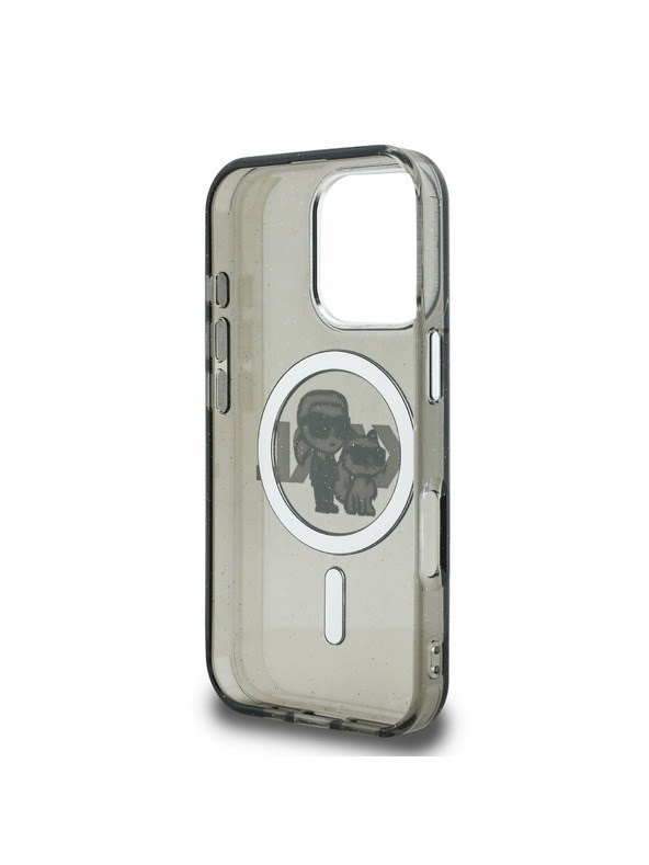 Karl Lagerfeld Karl Lagerfeld IML Брокат Karl и Choupette Скица MagSafe Заден Капак за iPhone 16 Pro - Черен