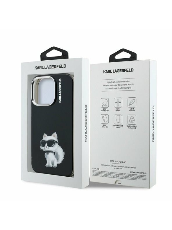Karl Lagerfeld Karl Lagerfeld IML Акварел Choupette Заден Капак за iPhone 15 Pro - Черен