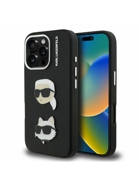 Karl Lagerfeld Karl Lagerfeld Релефна Еко Кожа K&CH Глави Заден Капак за iPhone 16 Pro Max - Черен