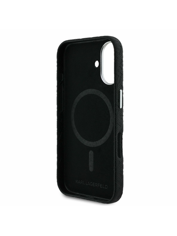 Karl Lagerfeld Karl Lagerfeld Релефна Еко Кожа Повторено Лого MagSafe Заден Капак за iPhone 16 - Черен