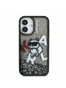 Karl Lagerfeld Karl Lagerfeld Течен Брокат Разпръснат Choupette Заден Капак за iPhone 16 - Черен