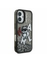 Karl Lagerfeld Karl Lagerfeld Течен Брокат Разпръснат Choupette Заден Капак за iPhone 16 - Черен
