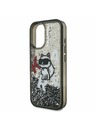 Karl Lagerfeld Karl Lagerfeld Течен Брокат Разпръснат Choupette Заден Капак за iPhone 16 - Черен