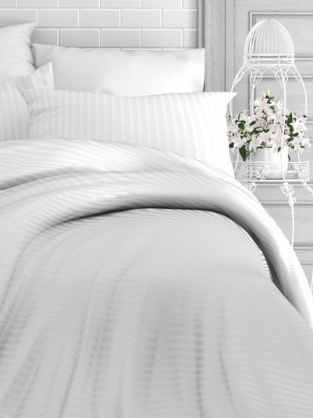 Kvalitex Френско сатенено спално бельо с ивици 1+2, 240x200, 70x90cm БЯЛО