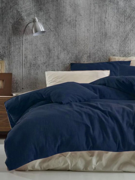 Kvalitex Френски муселинов спален комплект 220x200, 70x90cm тъмносин Kvalitex