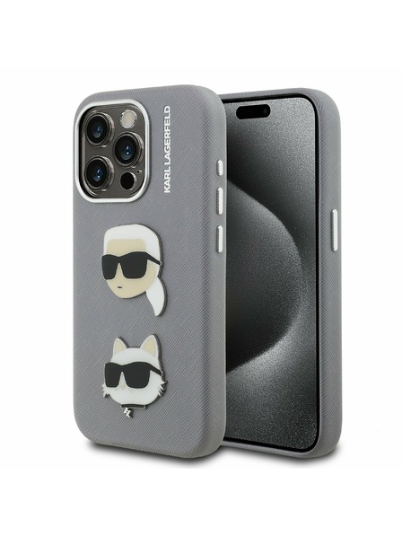 Karl Lagerfeld Karl Lagerfeld Grained PU K&CH Heads Заден калъф за iPhone 15 Pro Grey