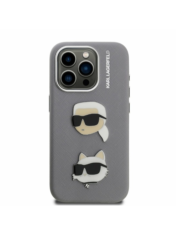 Karl Lagerfeld Karl Lagerfeld Grained PU K&CH Heads Заден калъф за iPhone 15 Pro Grey