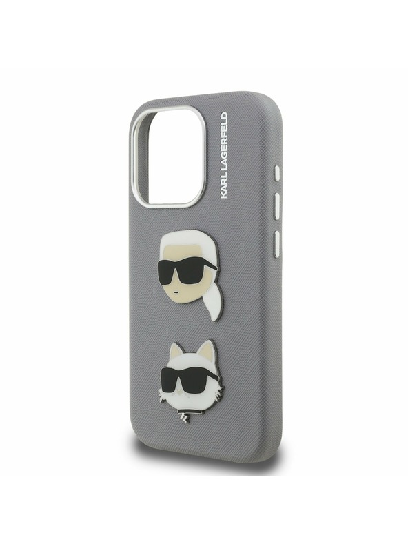 Karl Lagerfeld Karl Lagerfeld Grained PU K&CH Heads Заден калъф за iPhone 15 Pro Grey