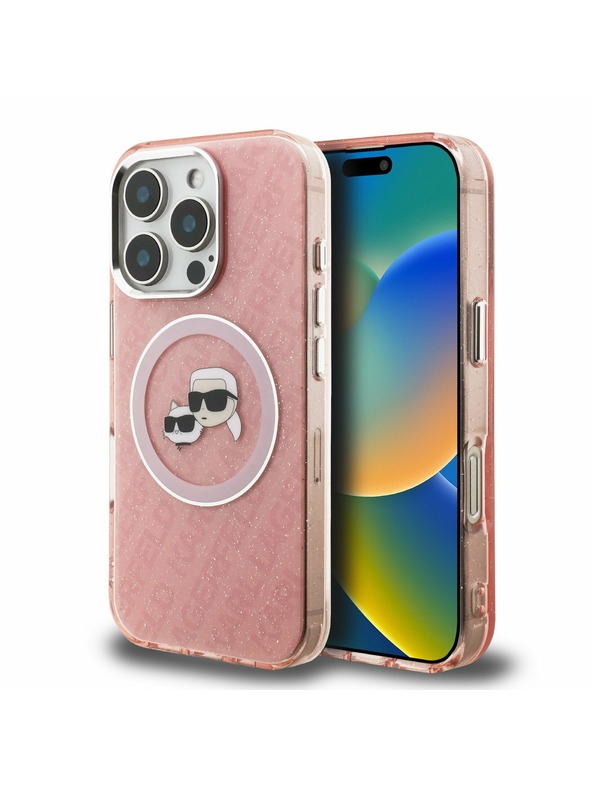 Karl Lagerfeld Karl Lagerfeld IML K&CH Heads Повтарящ се лого MagSafe Заден калъф за iPhone 16 Pro Pink