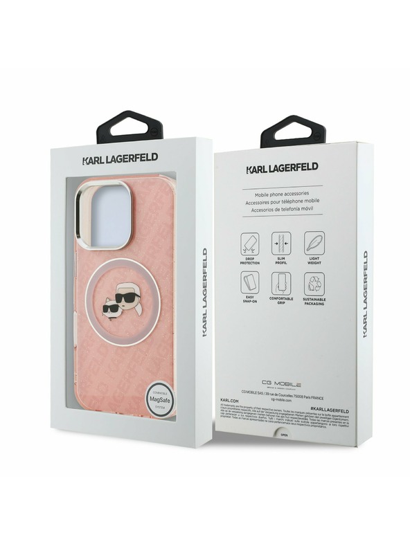 Karl Lagerfeld Karl Lagerfeld IML K&CH Heads Повтарящ се лого MagSafe Заден калъф за iPhone 16 Pro Pink