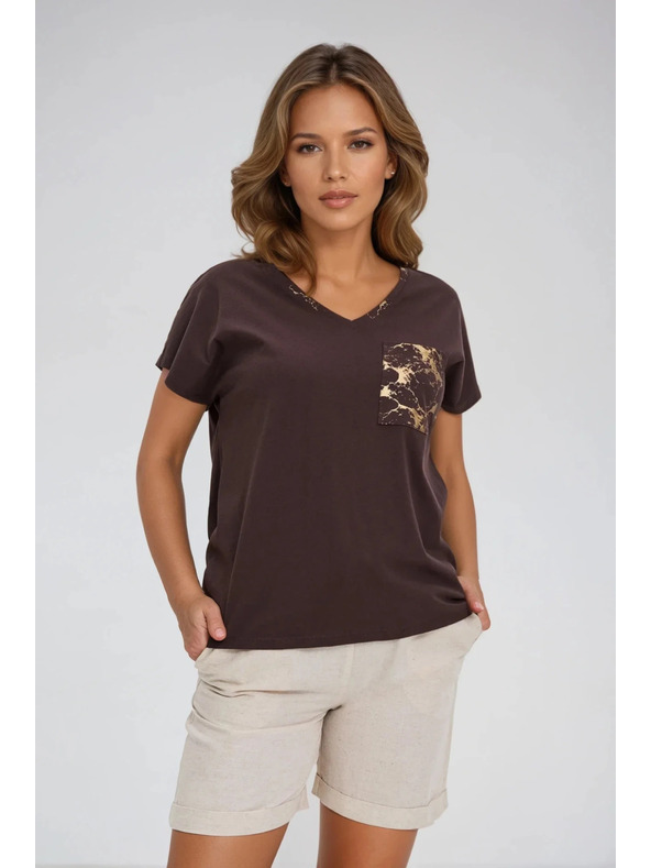 Moodo Дамска памучна тениска Moodo – кафява