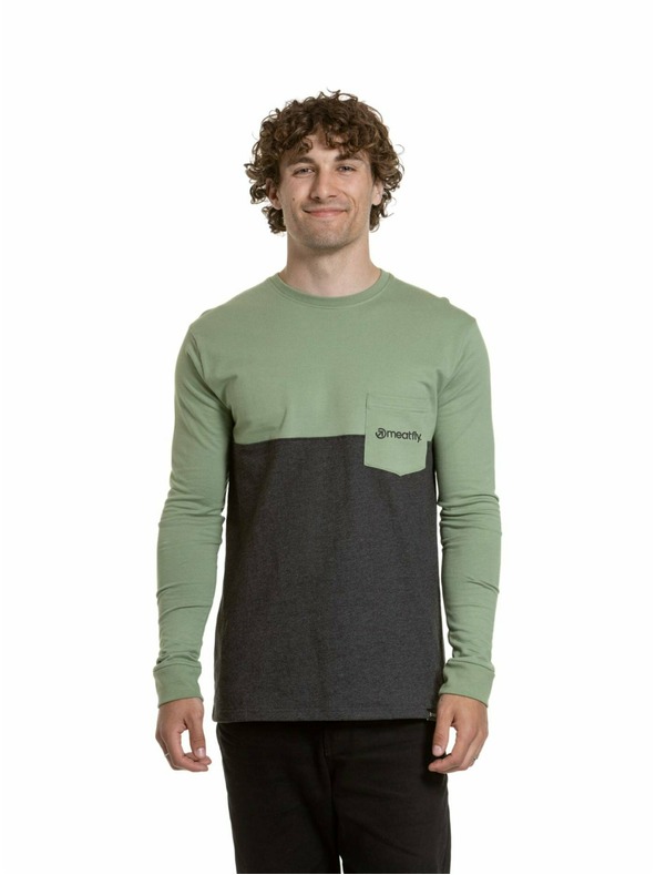 Meatfly Meatfly мъжка тениска с дълъг ръкав Harvey Basil / Charcoal Heather