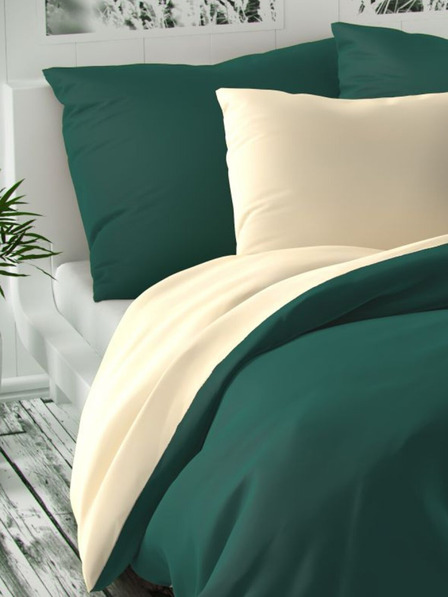 Kvalitex Сатенено френско спално бельо LUXURY COLLECTION 1+2, 200x200, 70x90см тъмнозелено / сметаново
