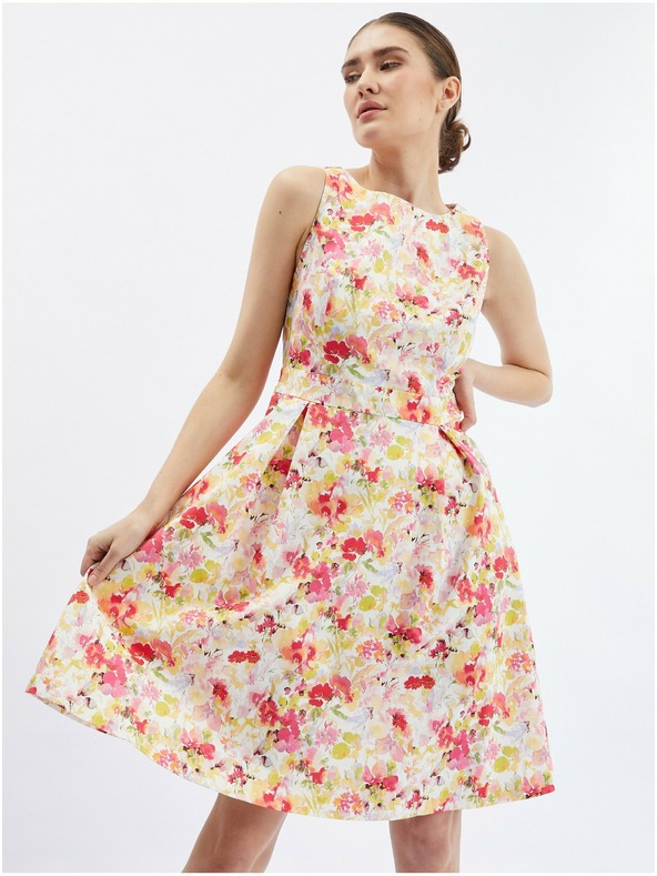 Orsay Червено-кремава дамска рокля на цветя ORSAY