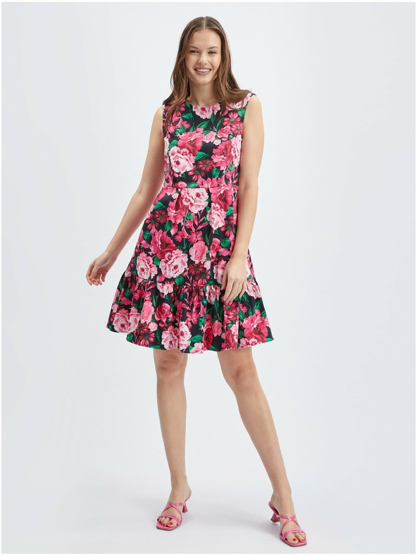 Orsay Черно-розова дамска рокля на цветя ORSAY