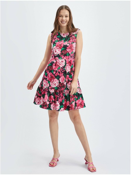 Orsay Черно-розова дамска рокля на цветя ORSAY